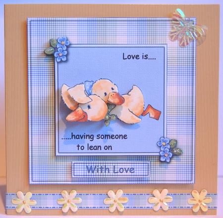 Duckies Leaning on Each Other 6x6 Square Card Front by Jane Wells