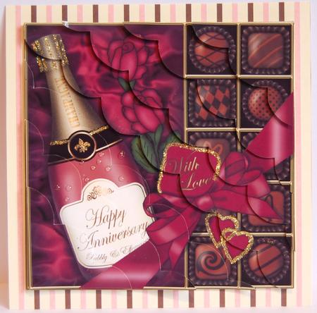 8 x 8 Anniversary Champers, Chocs N Roses Scalloped Corner by Jane Wells