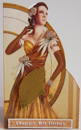 Art Deco Lady Rose (gold) Shaped Card by Jane Wells