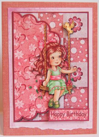 Zoe on the Swing Envelope Card with Decoupage by Jane Wells