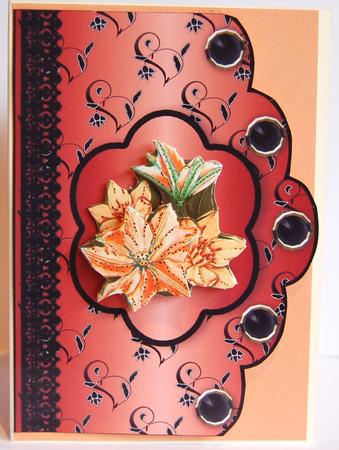 Floral A4 Scallop Edge 'n Lace Card Front - Burnt Orange by Jane Wells
