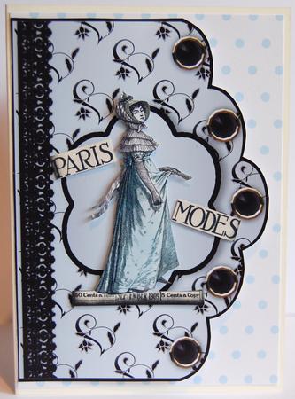 Floral A4 Scallop Edge 'n Lace Card Front - Sky Blue by Jane Wells