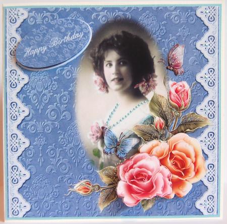 Vintage Lady & Moonbeam Roses & Butterflies - 8 x 8" by Jane Wells