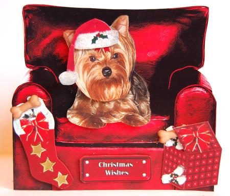 Christmas Yorkshire Terrier in an Armchair by Jane Wells