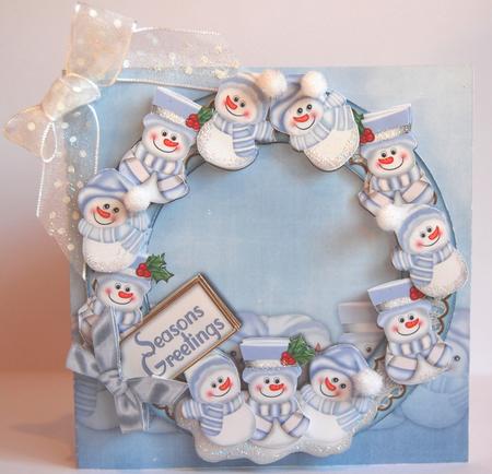 Blue Snowmen 8in Decoupage 3D Ring Card Kit by Jane Wells