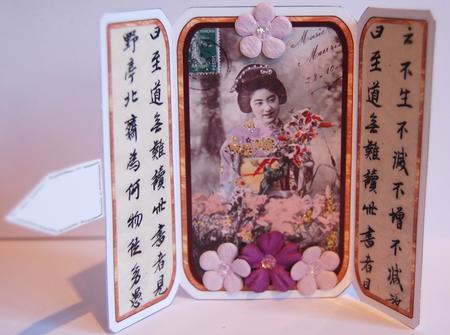 Oriental Blossom Girl Square Gatefold Buckle Card by Jane Wells