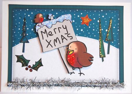 A4 Xmas Robins Felties Card Topper by Jane Wells