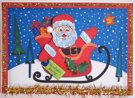 A4 Xmas Santa N Sleigh Felties Card Topper by Jane Wells