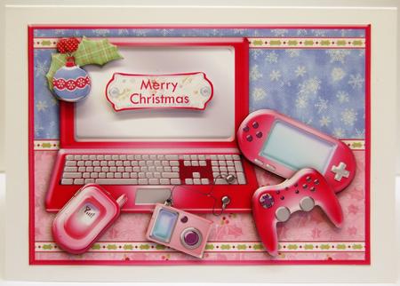 Christmas Pink Games & Gadgets Decoupage Teenager by Jane Wells