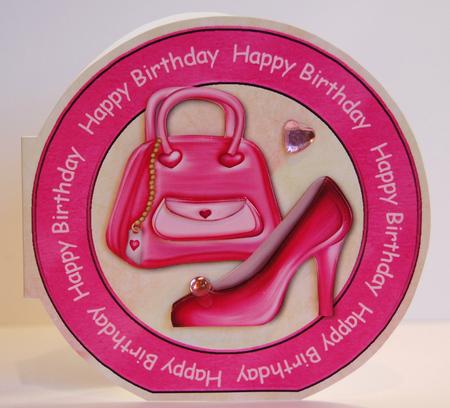 Hot Pink "happy Birthday" Wordaround Card with Decoupage by Jane Wells