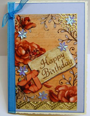Peach Roses Happy Birthday Tag Step by Step Decoupage Sheet by Jane Wells