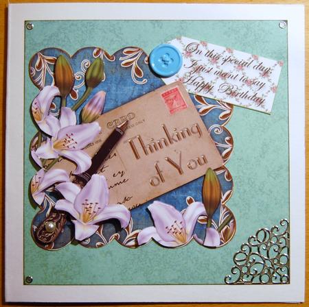 White Lily Teal Thinking of You Postcard Step by Step by Jane Wells
