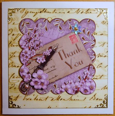 Lilac Cherry Blossom Thank You Postcard Step by Step by Jane Wells