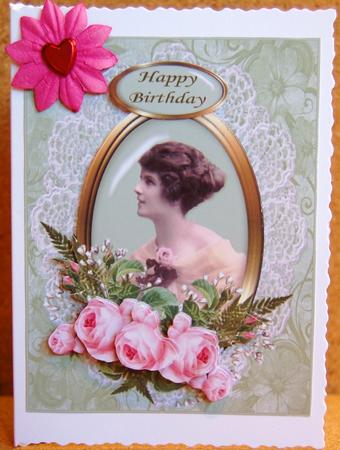 Vintage Lady with Pink Peony's by Jane Wells