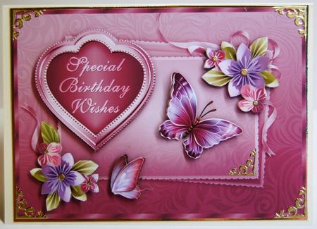 Origami Flowers N Butterflies A4 Card Front in Pink by Jane Wells