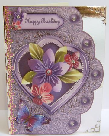 Origami Flowers Birthday Scallop A4 Card Front by Jane Wells