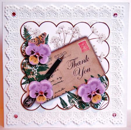 Lilac Pansy Ink Saver Thank You 6in Decoupage Step by Step by Jane Wells