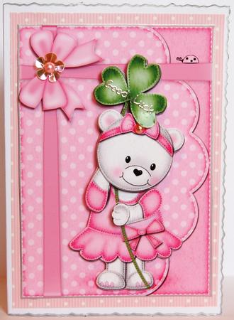 A5 Teddy Tess's Good Luck Clover Quick Card N 3D Decoupage by Jane Wells