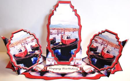 Triple Twist Easel Card - Fishing Boats by Jane Wells