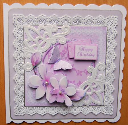 Lilac Magnolias in Jewelled Frame Card Front by Jane Wells