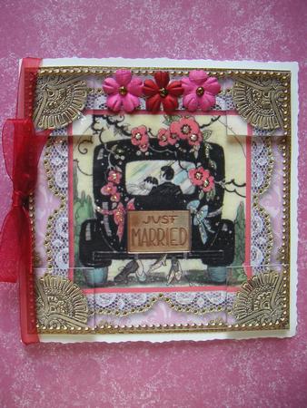 Just Married Car Vintage Lace 8inch Picture Sheet by Jane Wells