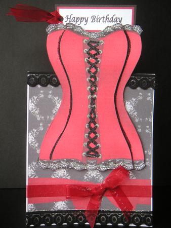 Red Corset Over the Edge Card by Jane Wells