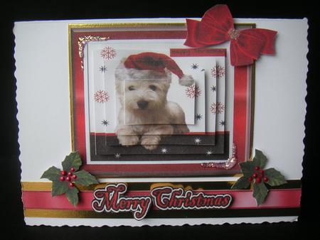 Cute Little Westie with Santa Hat, Pyramids by Jane Wells