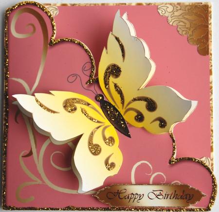 Yellow Butterfly on Scalloped Edge Cut & Fold Card by Jane Wells