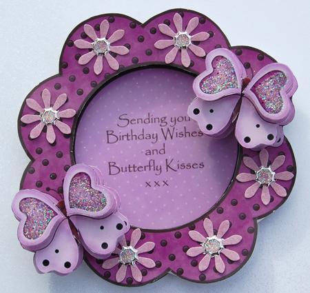 Butterfly Kisses Purple Shaped Aperture Decoupage Quick Card by Jane Wells