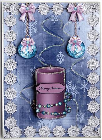 Christmas Candle and Baubles Card Front with Decoupage by Jane Wells