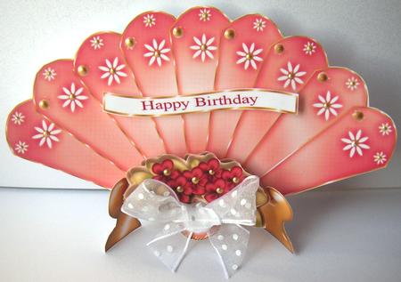 Peach Colored Fan & Stand by Jane Wells