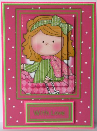 Le Chic Girl in Pinks & Greens Card Front & Pyramid by Jane Wells