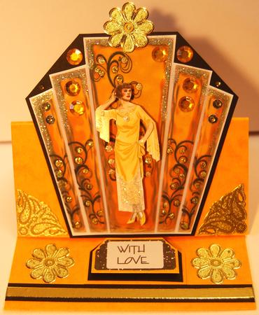 Art Deco Amber Glass Panels with Deco Lady by Jane Wells