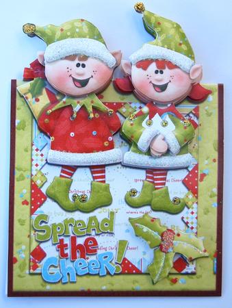 Elves Spreading the Cheer Over the Top Card by Jane Wells