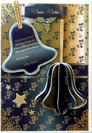 3D Holly Engraved Bell - Black N Gold A4 Decoration Card Kit by Jane Wells