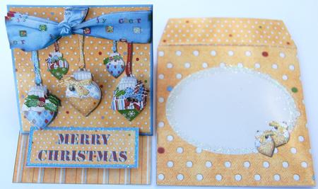 Christmas Baubles Decoupaged Easle Card and Envelope Kit by Jane Wells