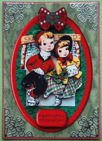 Vintage Christmas Cute Couple Skating by Jane Wells