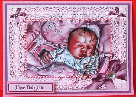 Baby Girl Lace & Pearl Flower Shape Pyramage Card by Jane Wells