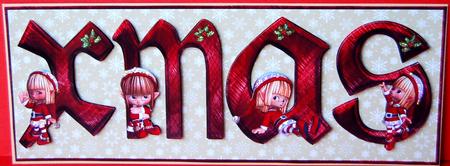 Xmas Elfs Christmas Large Dl Card with Decoupage by Jane Wells