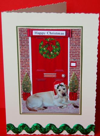 Christmas Door with Golden Labrador Dog by Jane Wells