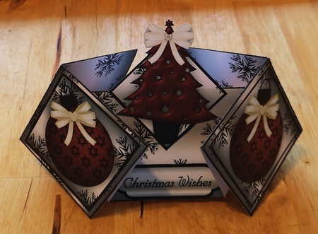 Red Tree on Silver and Black Double Diamond Fold Card by Jane Williams