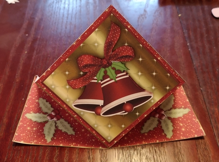 Red Christmas Bells 'n Holly Diamond Fold Card by Jane Williams