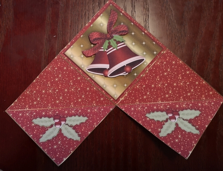 Red Christmas Bells 'n Holly Diamond Fold Card by Jane Williams