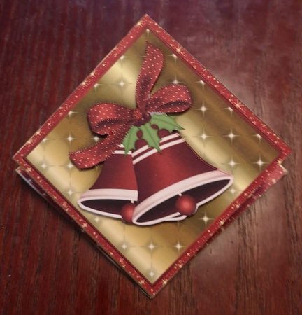 Red Christmas Bells 'n Holly Diamond Fold Card by Jane Williams