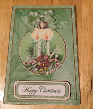 Candle Duo Happy Christmas 5.5inch Bauble Decoupage Card by Jane Williams