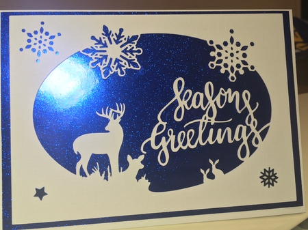 7x5 oval cutting file Seasons Greetings card with topper by Jane Amber