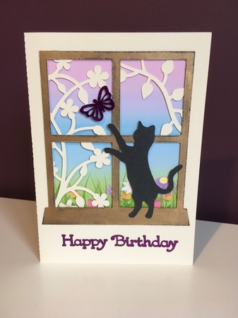 Cat Chasing Butterfly Card and Backing Paper by Jane Amber