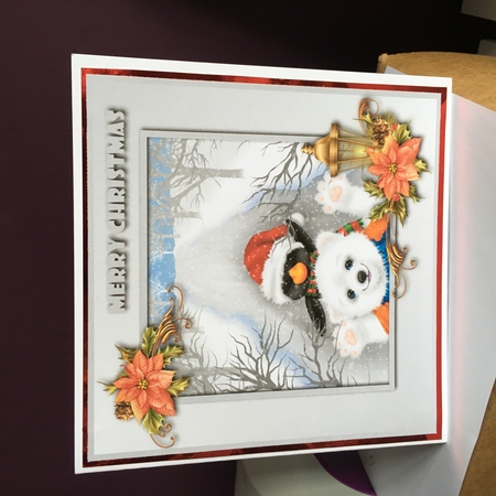 Christmas Penguin and Bear Topper 8x8 by Jane Amber