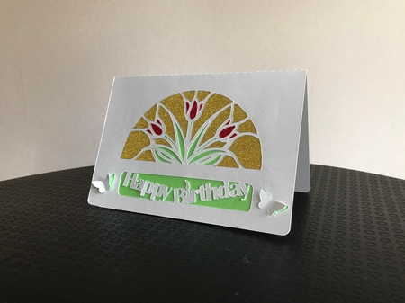 Stained Glass half circle Happy Birthday Card by Jane Amber