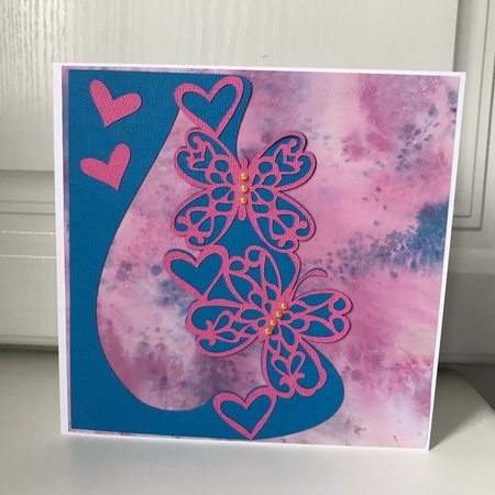 Hearts and Butterflies card front by Jane Amber